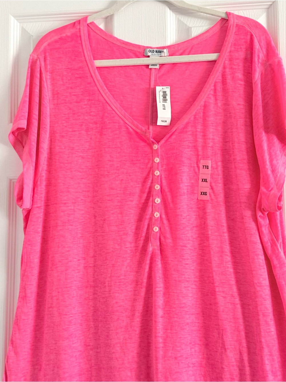 ๐ป Old Navy Neon Pink Short Sleeve Henley Tee XXL - Picture 4 of 5